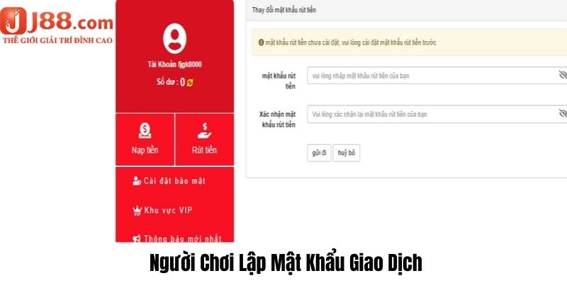 Thao tác thiết lập mật khẩu tại trang game